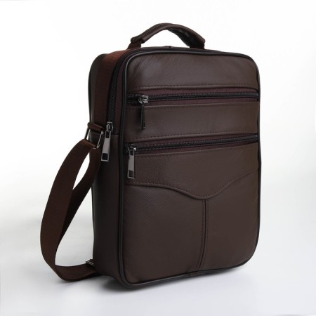 Male bag on lightning, long belt, brown color