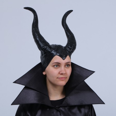 Carnival headdress with curved horns, black color-1