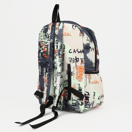 Young backpack from textiles with lightning, 5 pockets, beige/green color-1