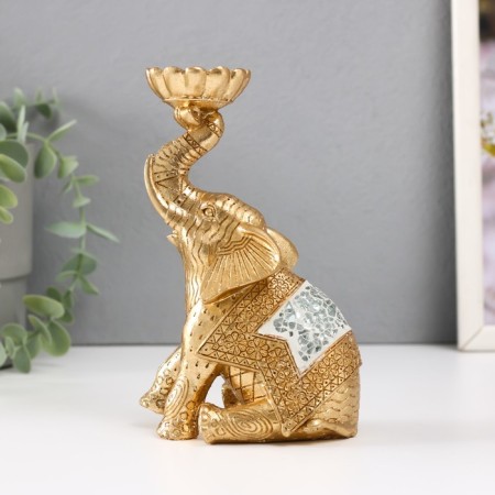 Polystone candlestick for 1 candle "Sitting elephant with a trunk up" 7.5x10.5x16.2 cm-3