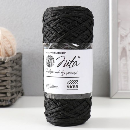 Knitting cord 100% polyester, width 3 mm 100m (black)-5