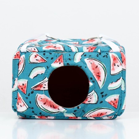 House "rectangle" for rodents 19*19*12 cm, calico, fleece, foam rubber, watermelon-3