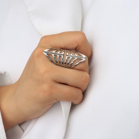 Ring metal "Trend" peaks, color silver, size 16-3