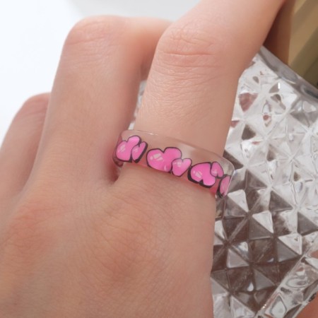 Ring "transparent" heart, pink color, 17 size-1