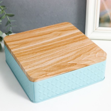 Casket Metal Square "ROMBA" Blue, wood cover 6x17x17 cm-1