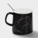 Ceramic mug with a spoon "Black marble", 350 ml, black color