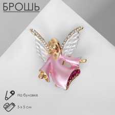 Брошь "Ангелок", цвет бело-розовый в золоте
