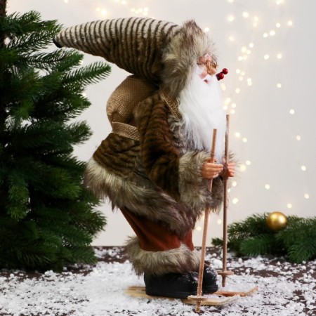 Santa Claus "on skiing and with twigs" 40 cm, gray-1
