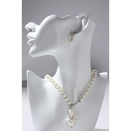 Set 2 objects: earrings, necklace "Pearl" ball No. 8, white color in silver, l = 45 cm-7