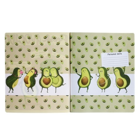 A notebook of 48 sheets in the avocado cage, covering cartoon, matte lamination Soft Touch, foil, mix-7