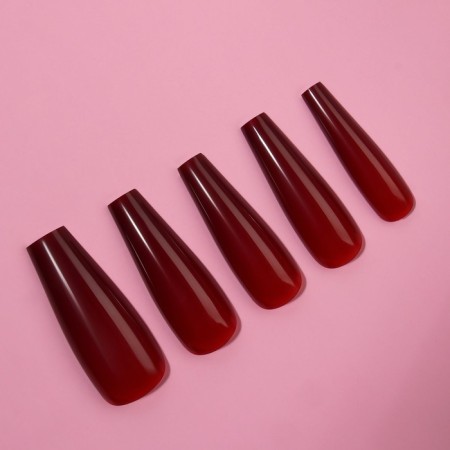 Patch nails, 24 pcs, ballerina shape, burgundy color-1