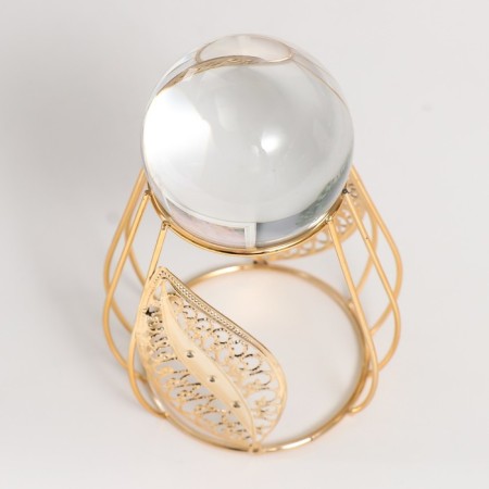 Interior metal souvenir, glass "openwork leaves and ball" d = 6 cm gold 9.5x9x14 cm-3