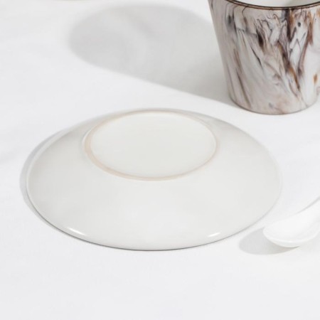 Tea ceramic tea on a metal stand “Marble”, 6 objects: 2 cups 200 ml, 2 saucers d = 14 cm, 2 spoons-3