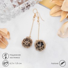 Earrings hanging “wandered ball”, black color in gold, 6.5 cm