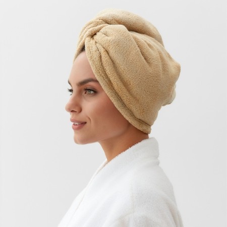 Little towel for drying hair Ethel "Cute", brown color, 65x25 cm, 100% p/e-2