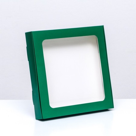 Self -charged box with a window, green, 19 x 19 x 3 cm