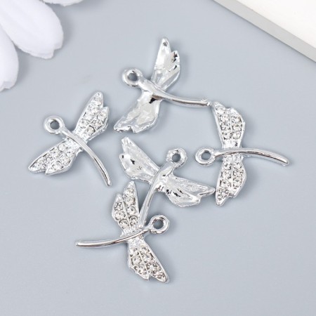 Decor for creativity metal, rhinestones "Dragonfly" silver 2x2.2 cm-2