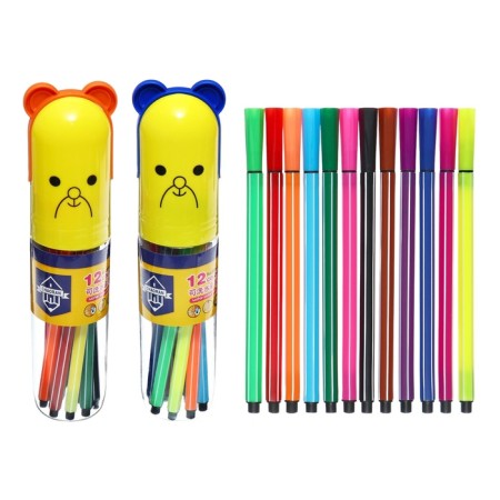 Flomasters 12 colors, in a tube, stripes, yellow bear/pussy