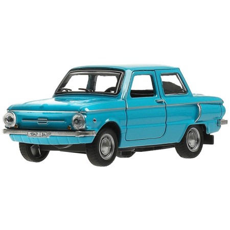 Metal machine "ZAZ -968A", retro - model "Zaporozhets", doors, trunk, inertia, 12 cm blue are opened-1