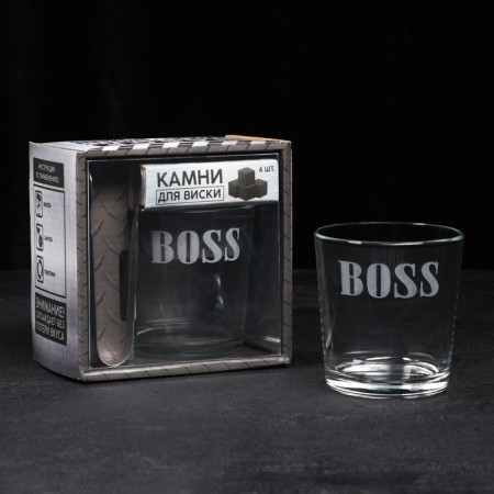 Boss set, glass glass 250 ml, whiskey stones, forceps-1