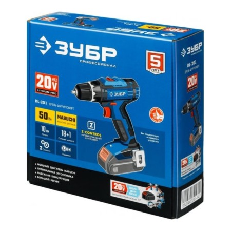 Drill-shuruvret bison DL-201, 20 V, without battery and ZU, BZP, 0.8-10 mm, 2 speeds, Li-lon, 50 nm-4