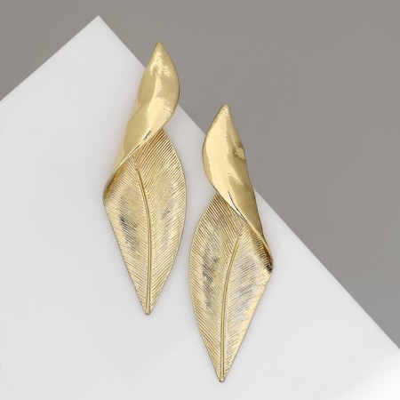 Earrings Metal "Bohemia" New Leaf, Color Gold
