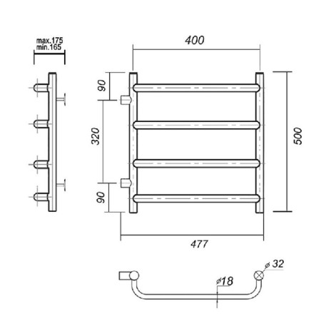 Water heated towel rail Domoterm "Stefano" P4, 400x500 mm, chrome-2