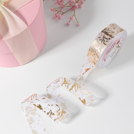 Kapron tape with embossing "Marble", 25 mm × 23 ± 1 m, white color/gold No. 001-1