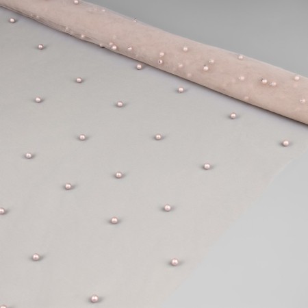 Mesh with beads, 150 cm, 1 ± 0.2 m, beige color-1