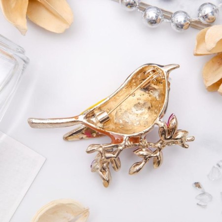 Brooch "Bird Sinichka", colored yellow in gold-2