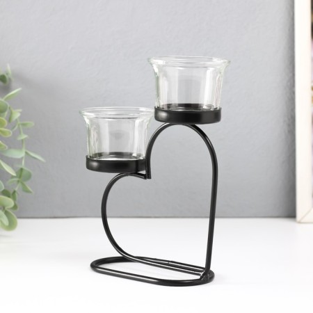 Climber Metal, glass for 2 candles "Heart" d = 2-5 cm black 12x6x17.5 cm-4