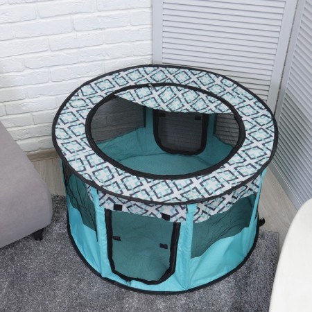 An animal aviary, a tent with a pattern, round, 90 x 55 cm, blue-1