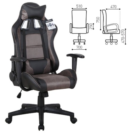 Brabix player "GT RACER GM-100", two pillows, black/brown