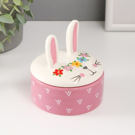 Coramics box "Bunny with a wreath" 10x10x10.3 cm-3