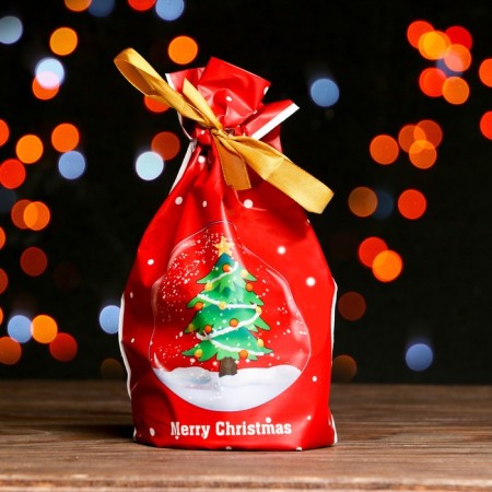 Polyethylene gift package "New Year's ball", with ties, 15*23cm