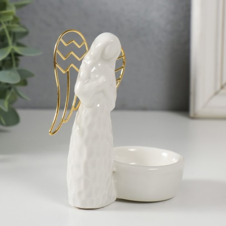 Ceramics candlestick, metal on 1 candle "Angel. Prayer" white 10x5.4x10.7 cm-1