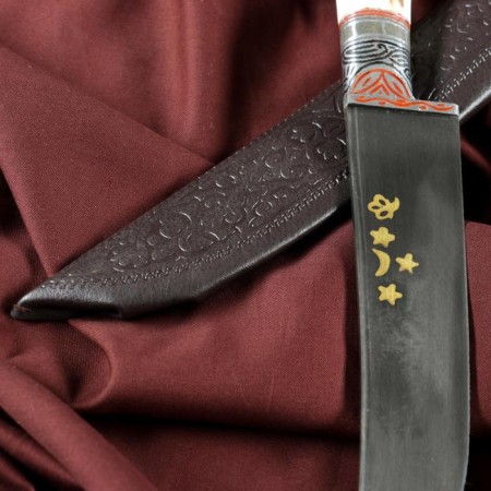 Knife Pchak Sharkhon - large, roe deer, wide handle, Garda tin engraving. ShH-15 (17-19 cm)-1