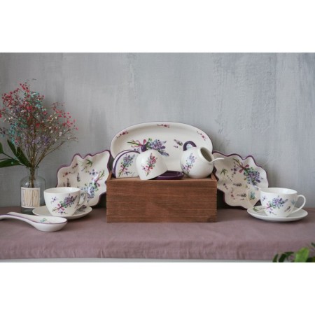 Service Porcelain Tea Daulay "Lavender", 12 objects: 6 cups 250 ml, 6 saucer d = 15 cm, white color-8
