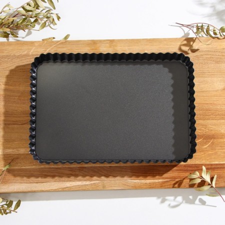 The form for baking the share "Jacqueline. A corrugated rectangle ”, 31 × 21 × 3 cm, a removable bottom, anti -stick coating, black color-1