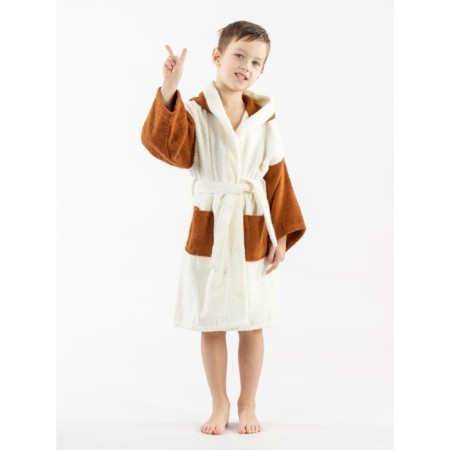 Terry robe for a boy, height 122-128 cm, milk color-3