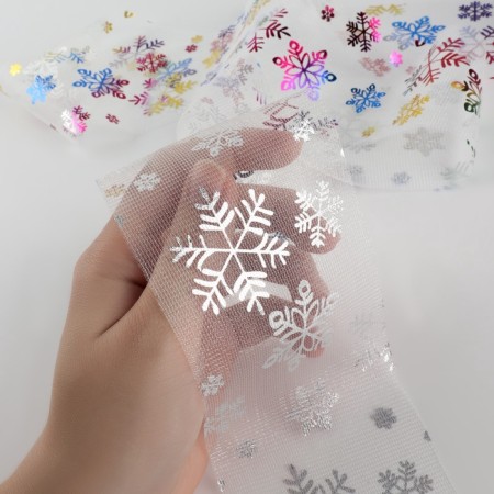 Fatin with snowflakes, with multi -colored embossing, 7.5 cm, 11 ± 1 g/sq.m, 9.1 ± 0.5 m, white color No. 33-5