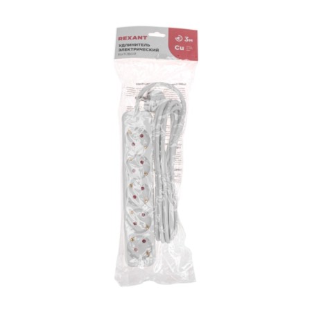 Extension cord Standard 5 nests, 3m, 3x1.0mm², s/h, white rexant-4