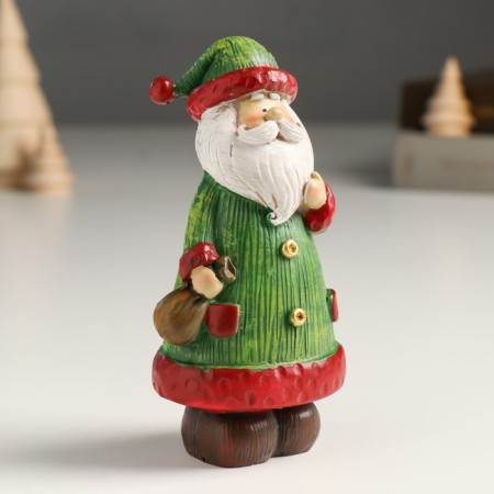 Polystone souvenir "Santa Claus in a green fur coat and cap, with a bag" 5x6x13 cm-1