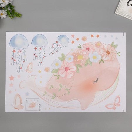 Sticker Plastic Interior color "Kitenka with flowers and jellyfish" 40x60 cm-1