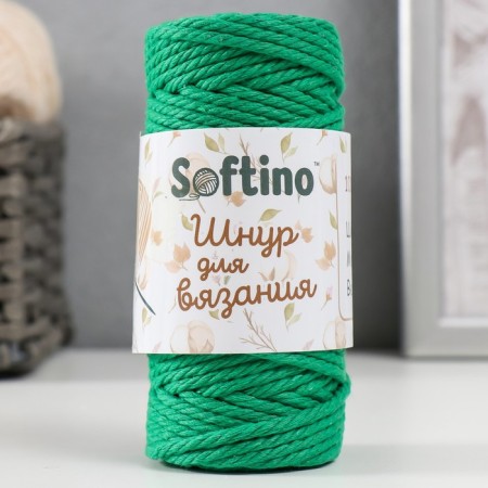 Knitting cord 100% cotton, width 3mm 25m 80g "dark green" 4.5x4.5x10 cm