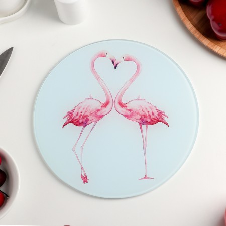 Board cutting glass shade "Flamingo in love", D = 20 cm