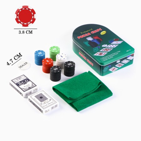 Poker, set for the game (maps 2 decks, chips 120 pcs.), With a face value, 57 x 40 cm
