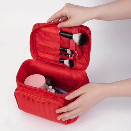 A cosmetic bag with a zipper, with a mirror, the color is red-3