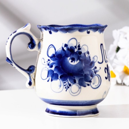 Mug "Morning. Best wife", gzhel, porcelain, 11x12 cm-3