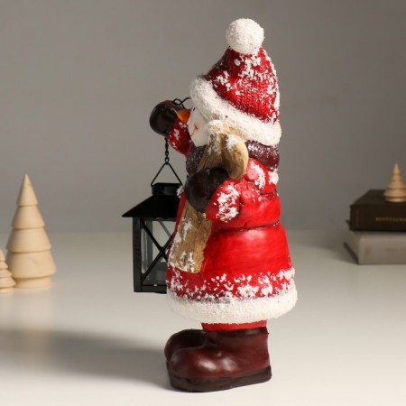 Ceramics Snowman "Snowman in a red fur coat, with a lantern and skiing" 21.5x12x31 cm-3